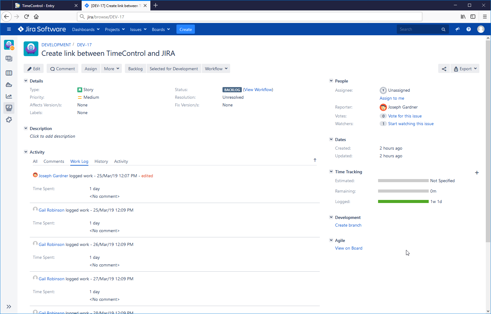 TimeControl and JIRA