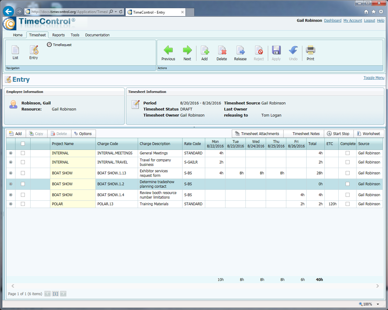 TimeControl 7 Multi-Line Edit Timesheet