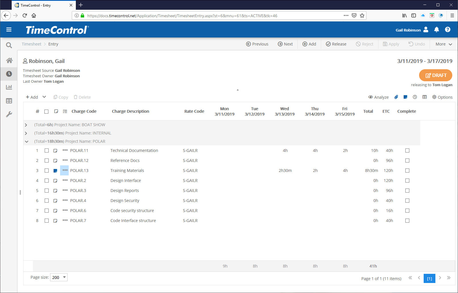 TimeControl timesheet